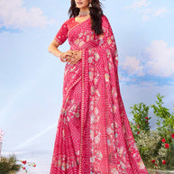 Pink banarasi silk saree festive wear
