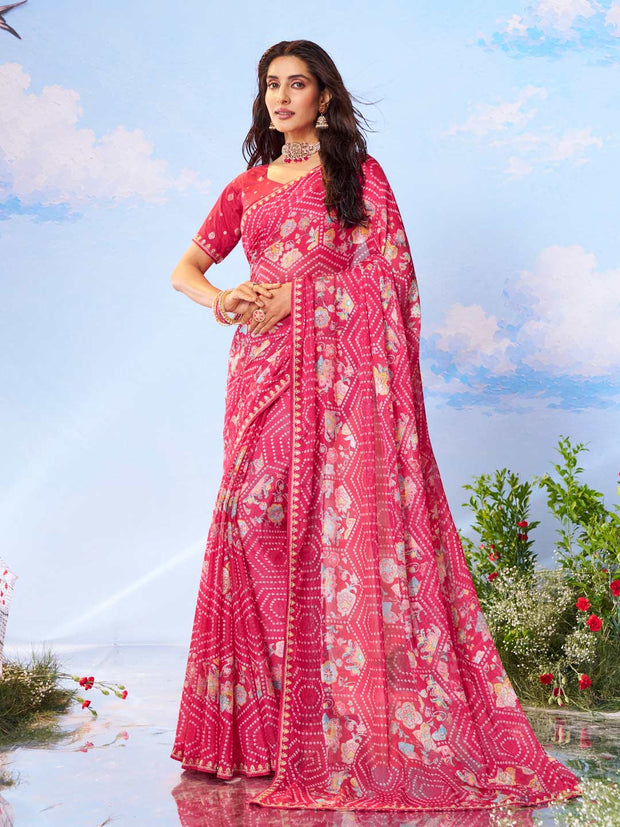 Pink banarasi silk saree festive wear