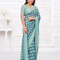 designer blue abstract print saree