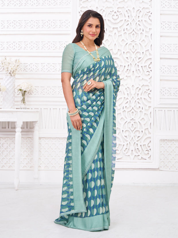 designer blue abstract print saree