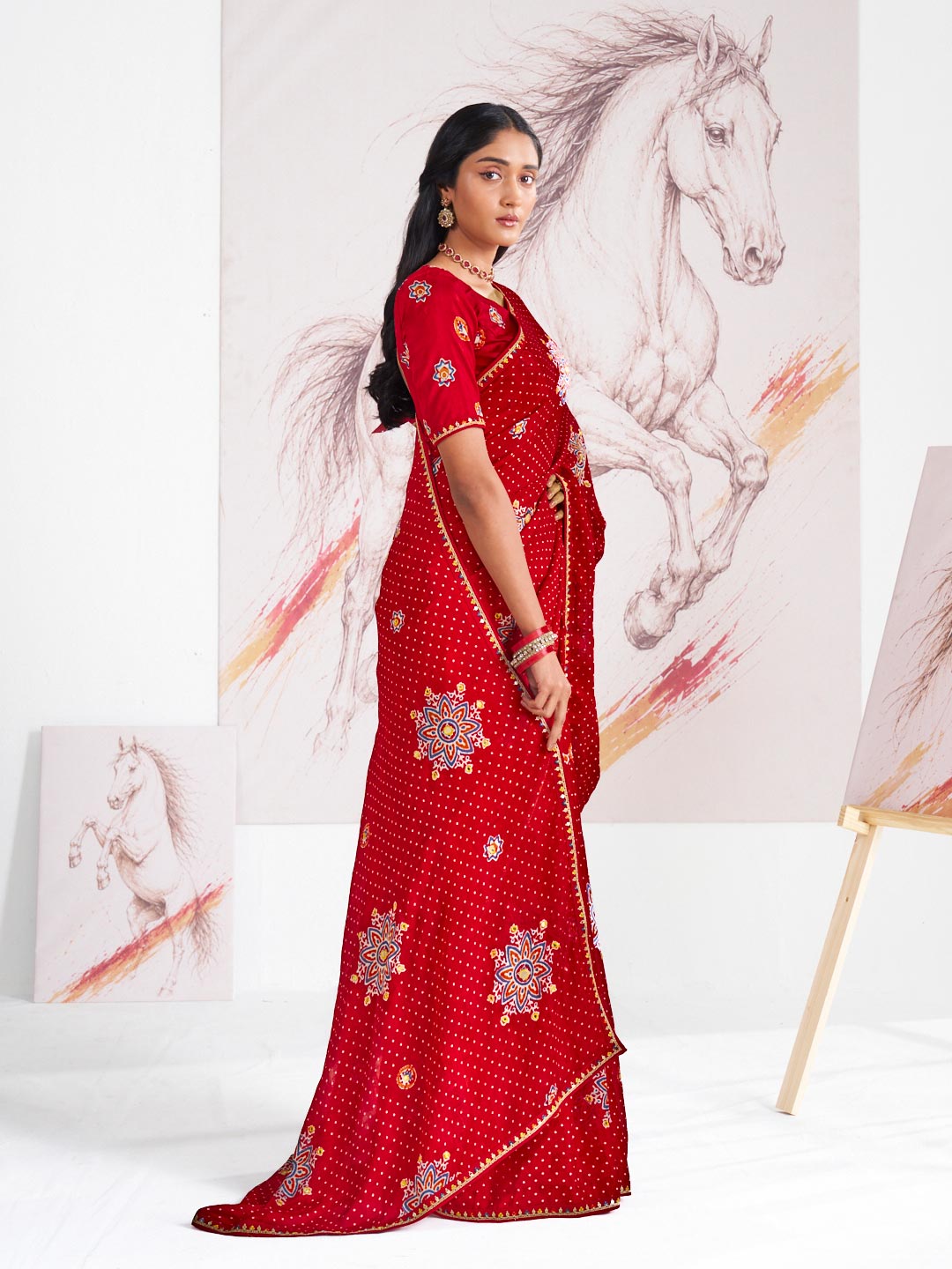 Laxmipati Murli Red Silk Blend Floral Saree