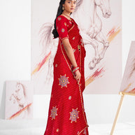Laxmipati Murli Red Silk Blend Floral Saree