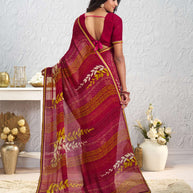 Pink floral printed georgette saree party wear