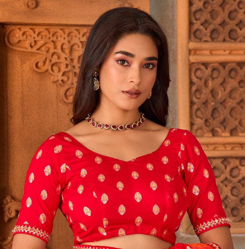 red saree in chiffon