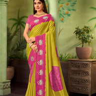 Mustard embroidered silk blend saree party wear