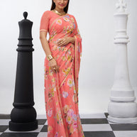 Peach floral saree lightweight style
