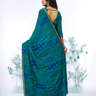 Blue geometric printed georgette saree party wear