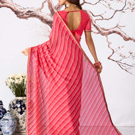 Pink striped georgette saree casual wear