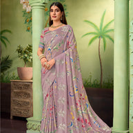 purple embroidered silk blend saree festive wear