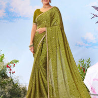 Green bandhani printed silk blend saree festive wear