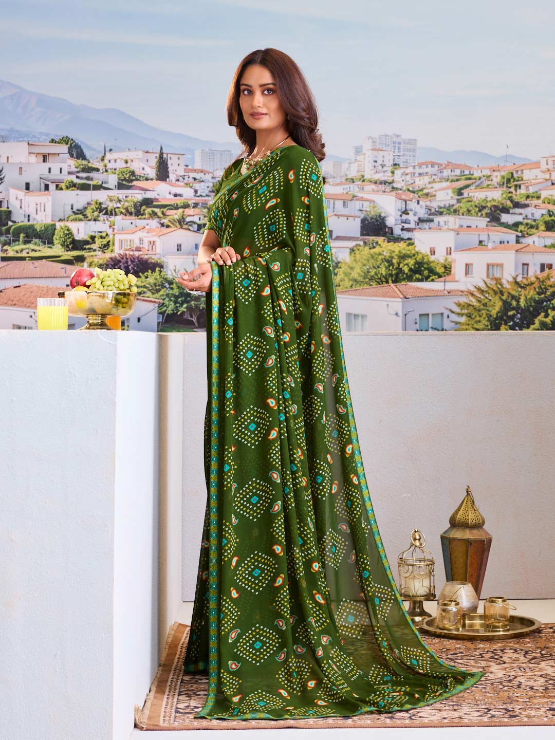Traditional green printed saree