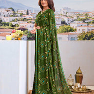 Traditional green printed saree