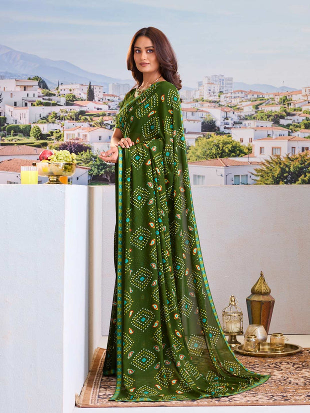 Traditional green printed saree