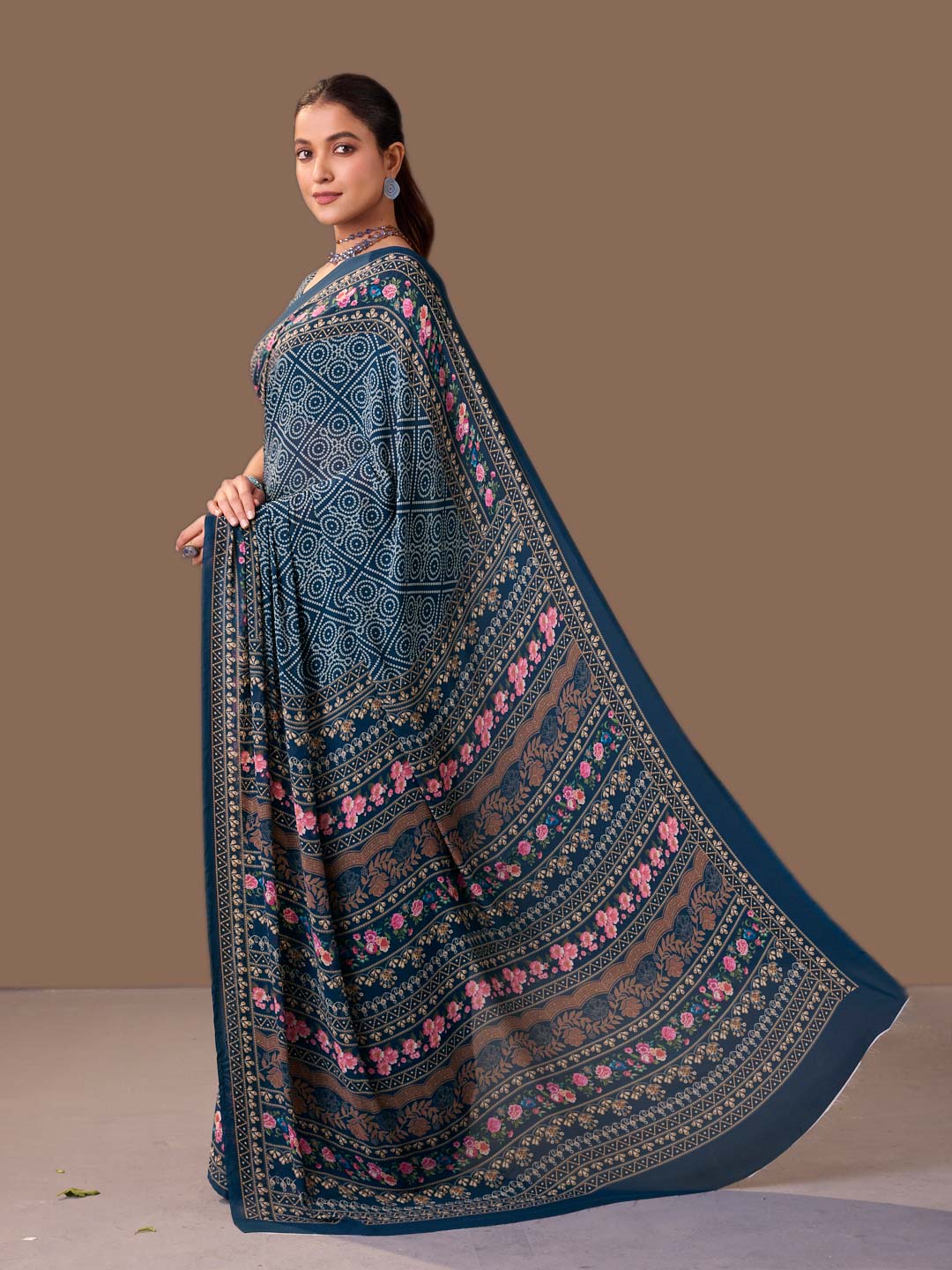 Laxmipati Dillagi Navy Blue Georgette Floral Saree