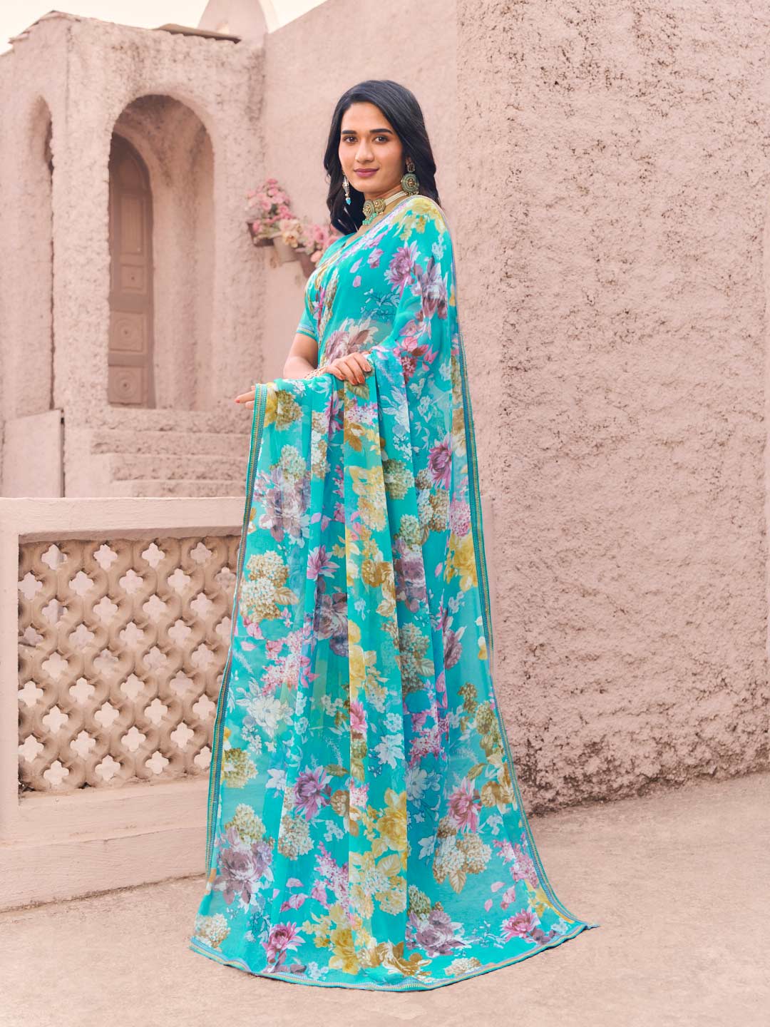 flowy georgette saree outfit