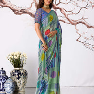 Blue geometric printed georgette saree casual wear