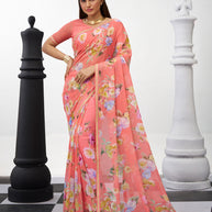 Peach floral printed georgette saree elegant look