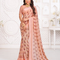 Peach georgette floral print saree