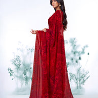 Red abstract printed georgette saree daily wear