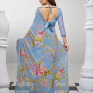 Blue trendy floral saree
