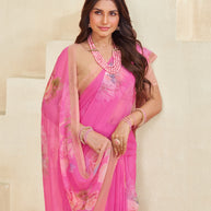 Pink floral georgette saree trendy style