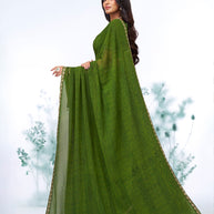 Green floral printed georgette saree festive wear