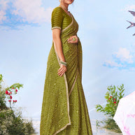 Green sequin work silk blend saree wedding wear