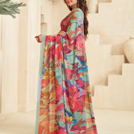 Teal printed saree daily use