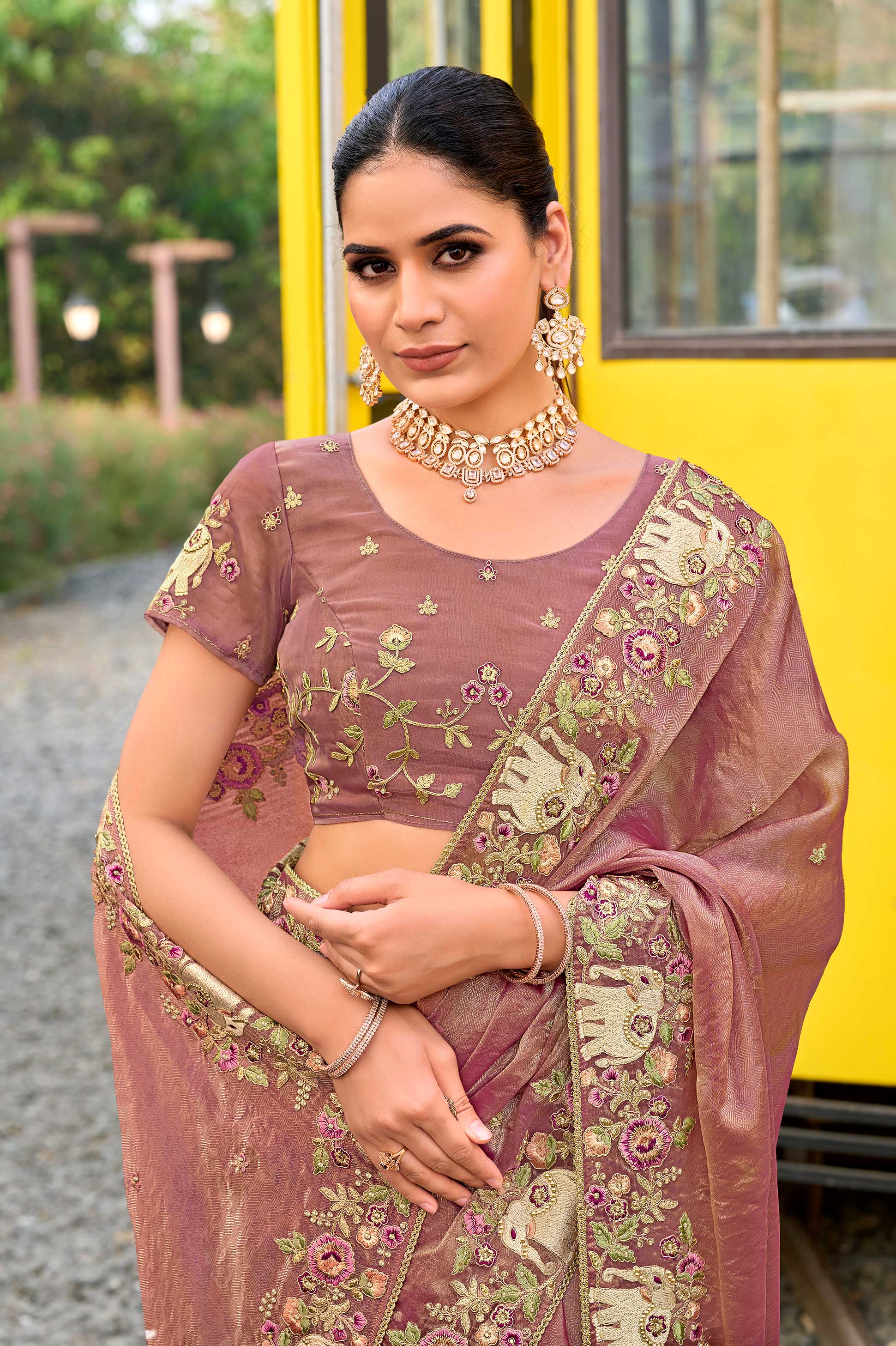 designer motif embroidery saree