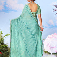  Blue sequin embroidered silk blend saree festive wear 
