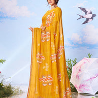 Yellow embroidered silk saree festive wear