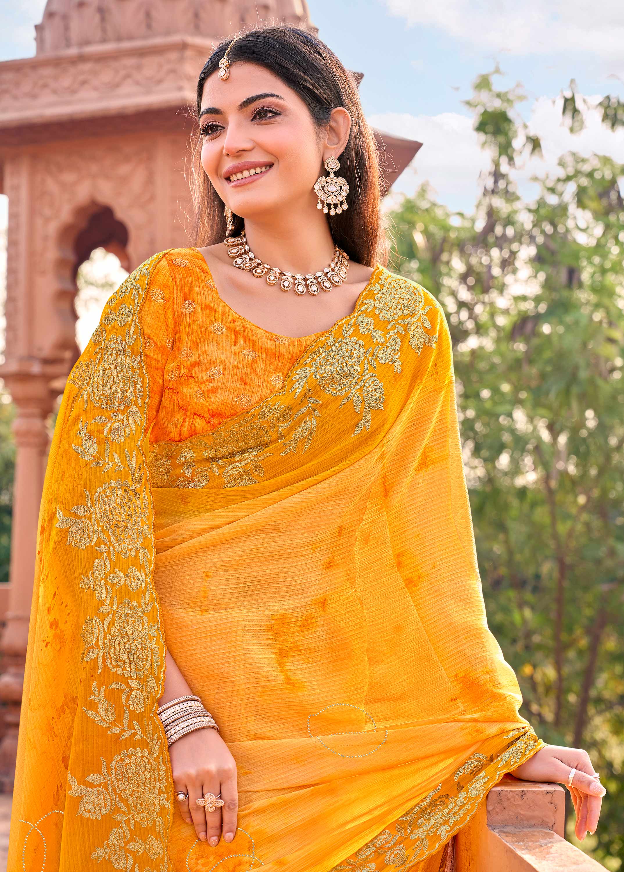 designer floral embroidery saree