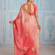 Laxmipati Aanya Peach Chiffon Embroidered Saree