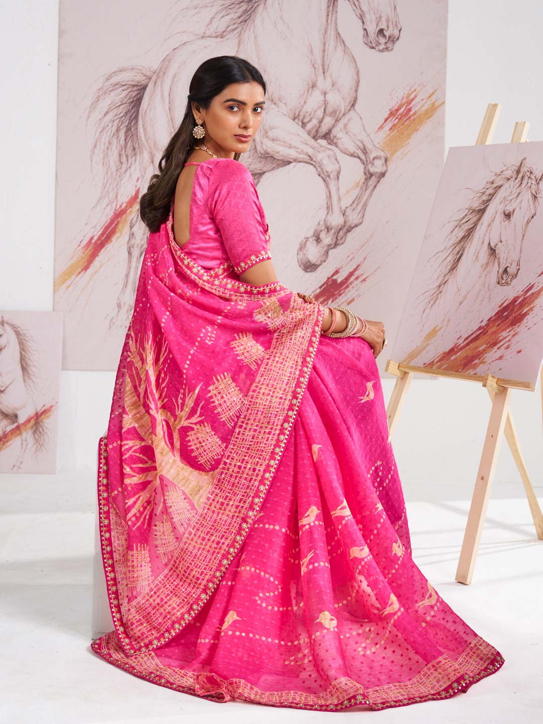 Laxmipati Murli Pink Chiffon Floral Saree