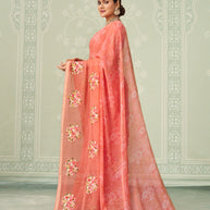 Peach floral embroidered chiffon saree daily wear