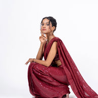 Maroon sequin embroidered georgette saree bridal wear