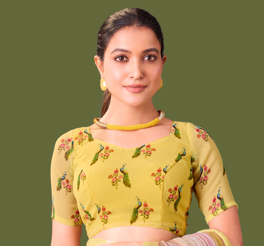 Laxmipati Dillagi Yellow Georgette Floral Saree