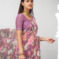 Purple floral georgette saree casual style