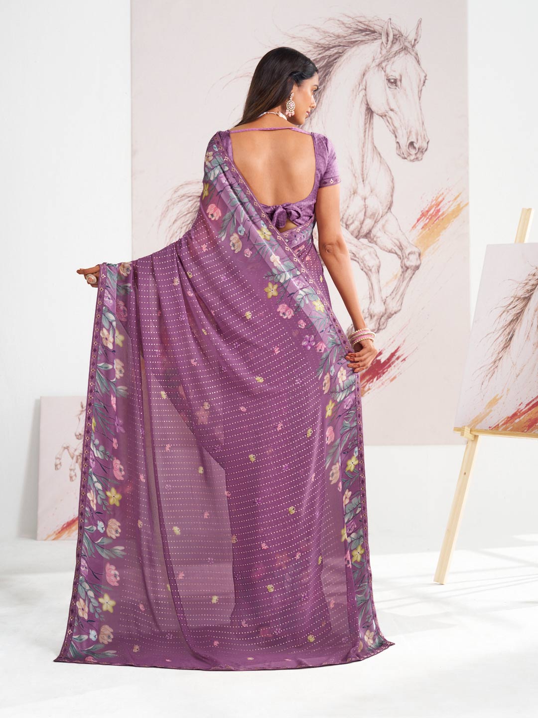 Laxmipati Murli Purple Georgette Floral Saree
