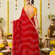 Red bandhani printed georgette saree party wear
