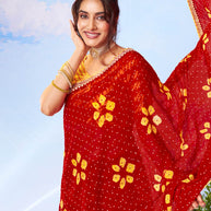 Red floral printed georgette saree daily wear