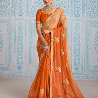 Laxmipati Aanya Orange Chiffon Embroidered Saree