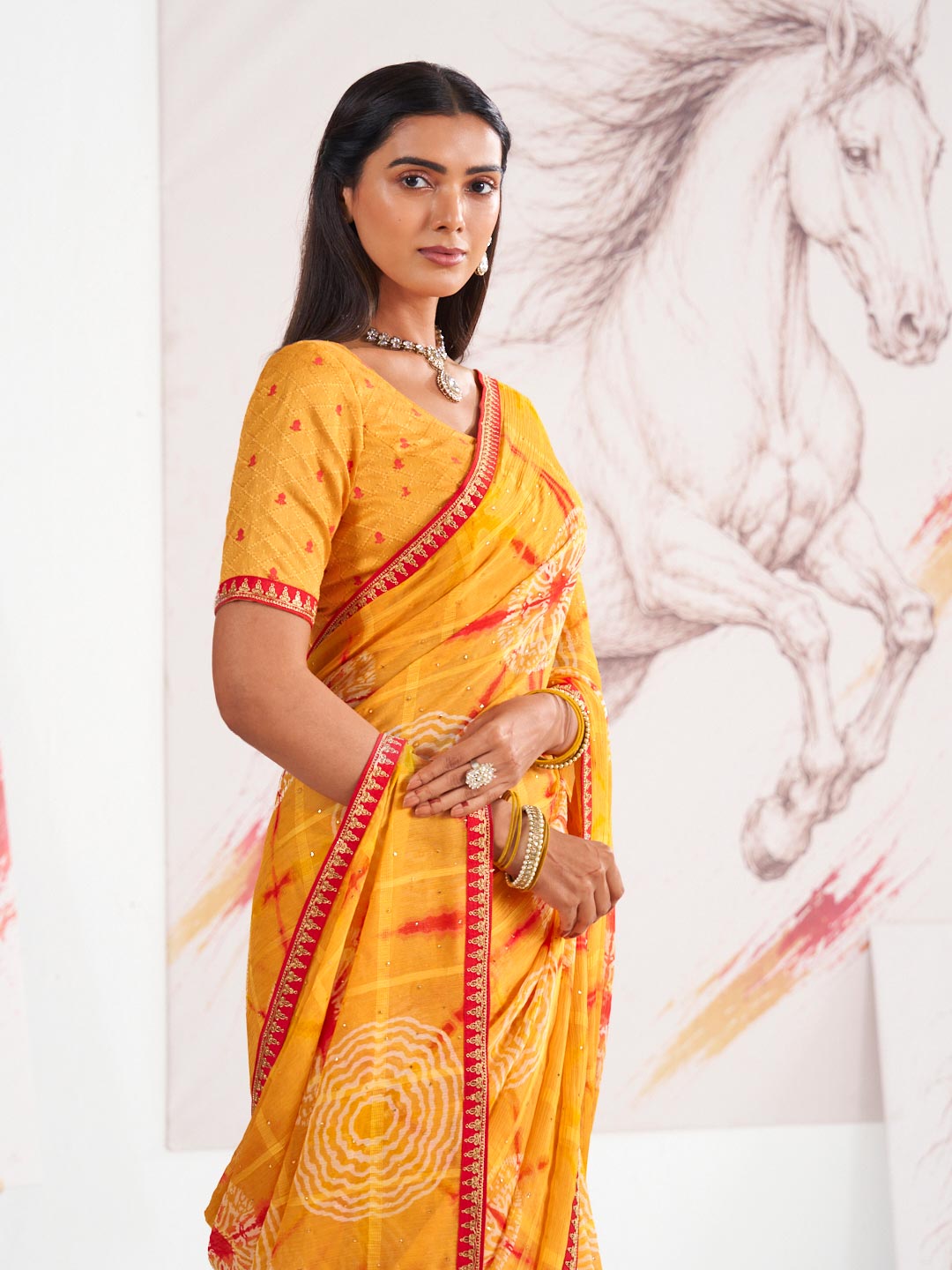 Laxmipati Murli Orange Chiffon Geometric Saree