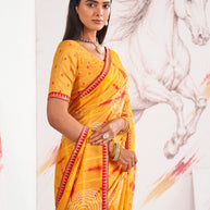 Laxmipati Murli Orange Chiffon Geometric Saree
