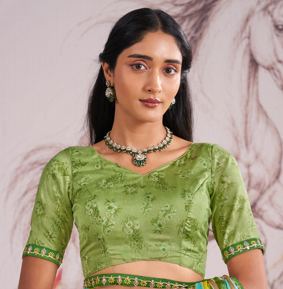Laxmipati Murli Green Silk Blend Floral Saree
