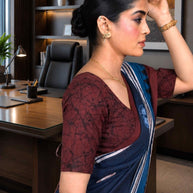 Blue geometric printed cotton blend saree work wear