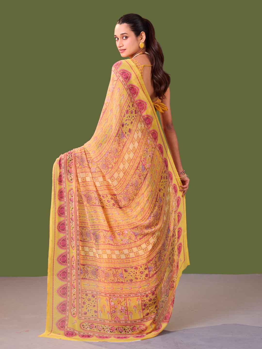 Laxmipati Dillagi Yellow Georgette Floral Saree