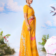 Yellow plain silk saree haldi wear 