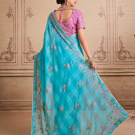 Blue embroidered chiffon saree festive wear