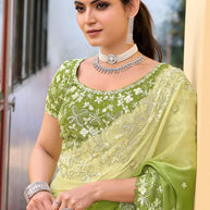designer green embroidery saree
